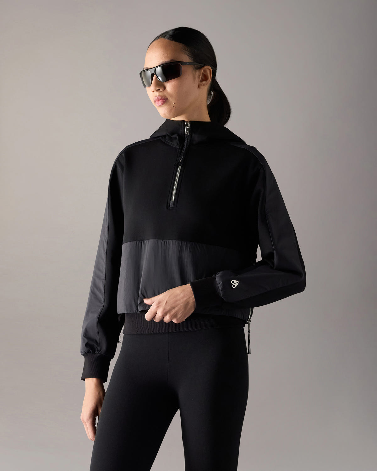 Moose Knuckles - M14LS635 - Mixed Media Hoodie - WOMENS - Black - Front