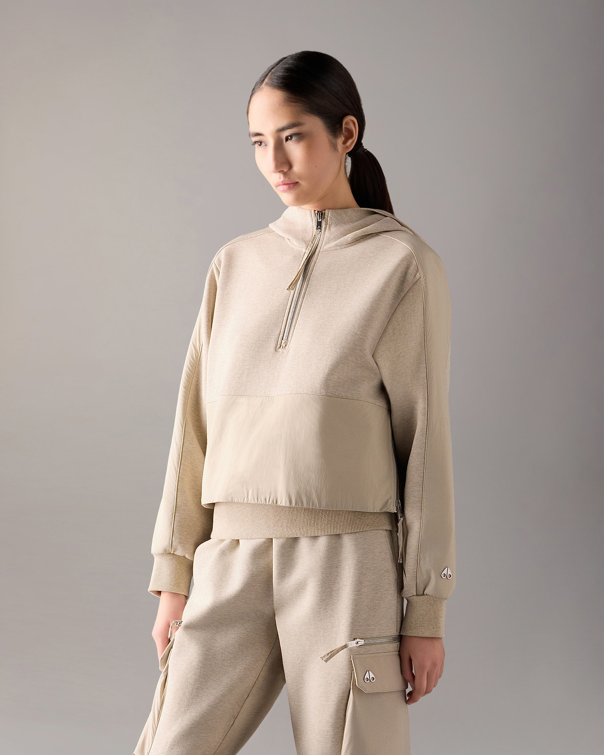 Moose Knuckles - M14LS635H - Mixed Media Neoprene Hoodie - WOMENS -  - Front