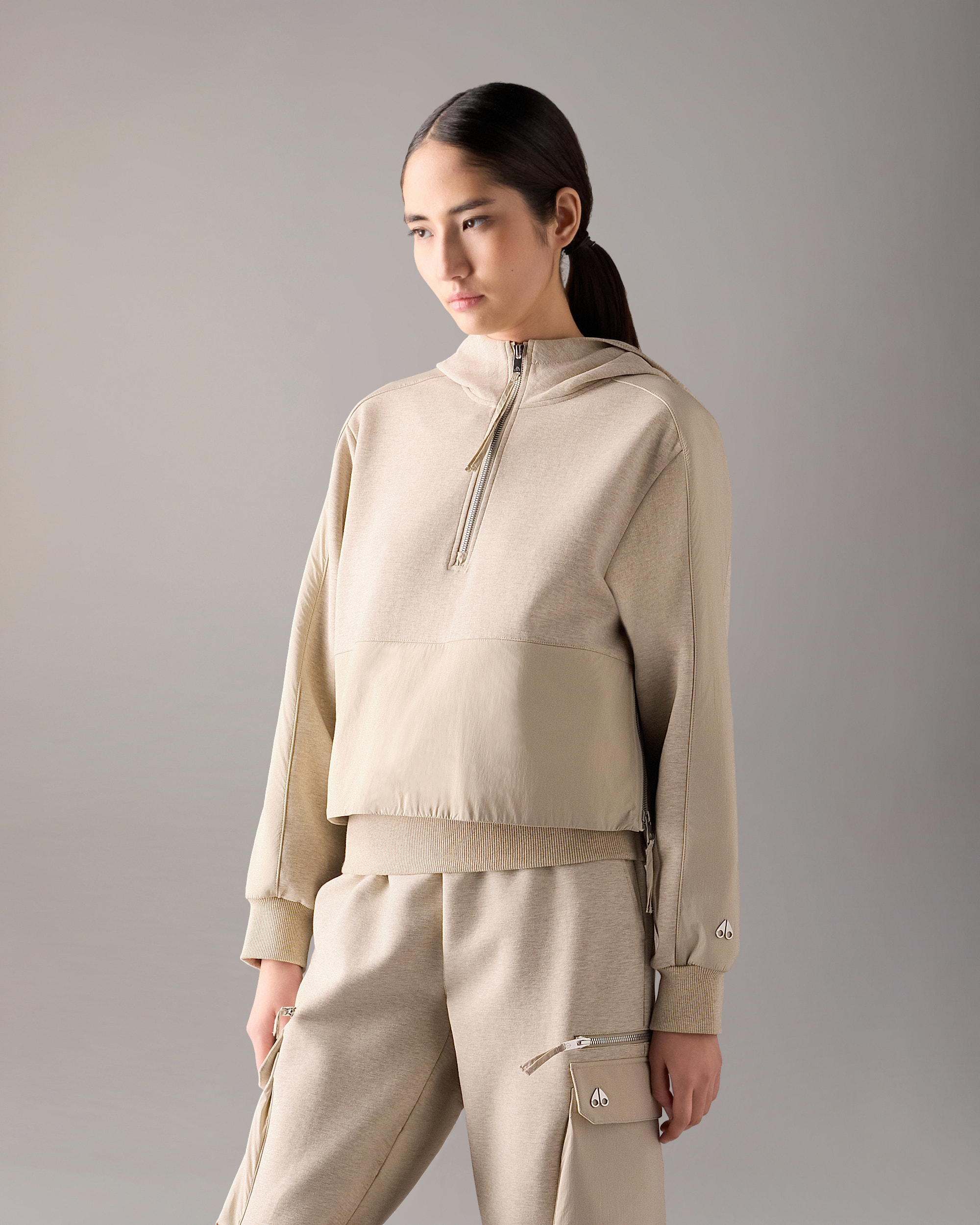 Moose Knuckles - M14LS635H - Mixed Media Neoprene Hoodie - WOMENS -  - Front