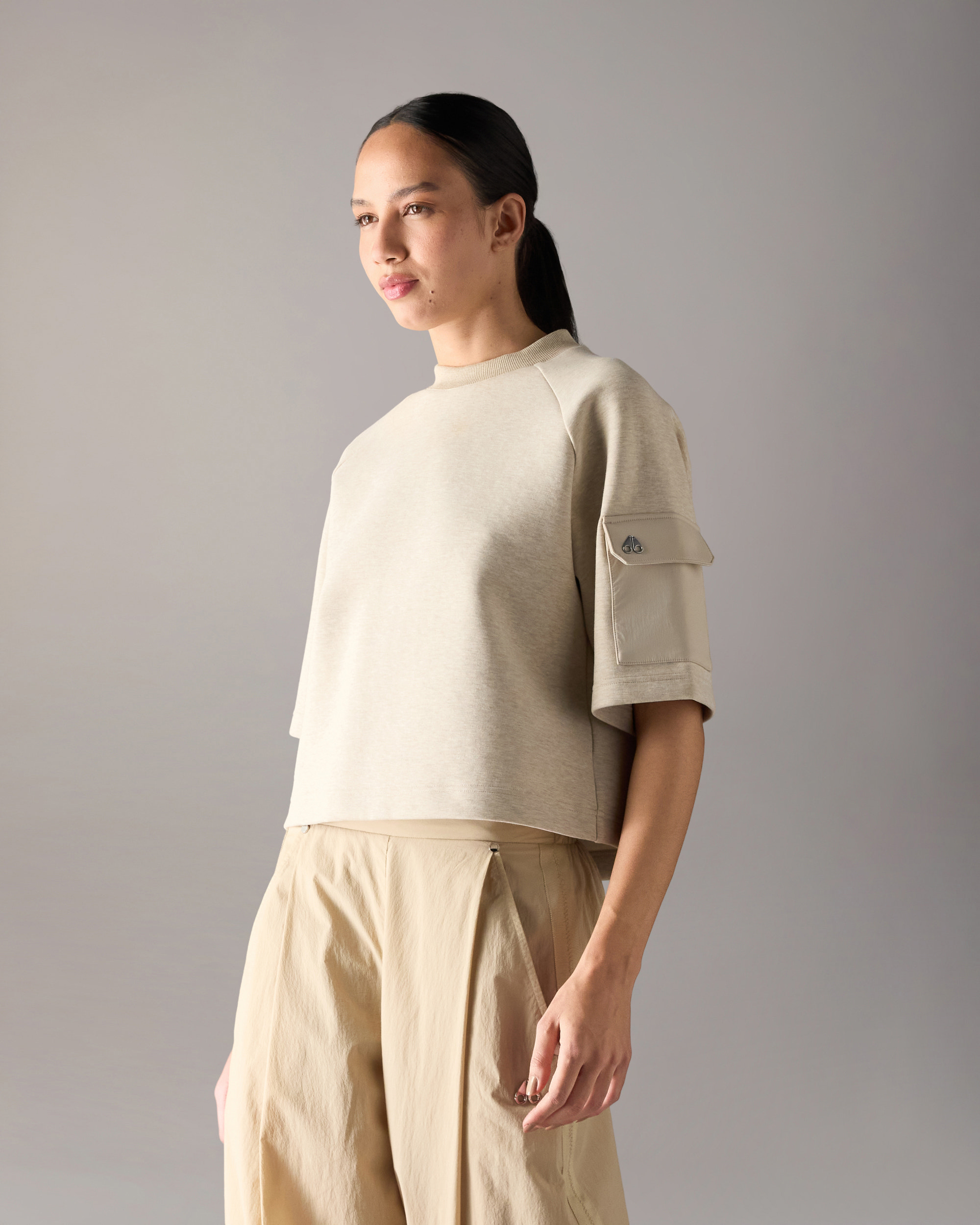 Moose Knuckles - M14LT741H - Mixed Media Neoprene T-Shirt - WOMENS -  - Front