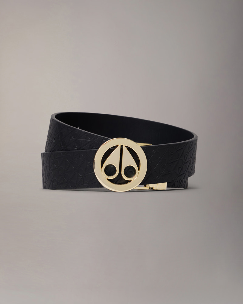 Moose Knuckles - M14MA529G - Gold Series Circular Logo Icon Leather Belt - ACCESSORIES - Gold - GM