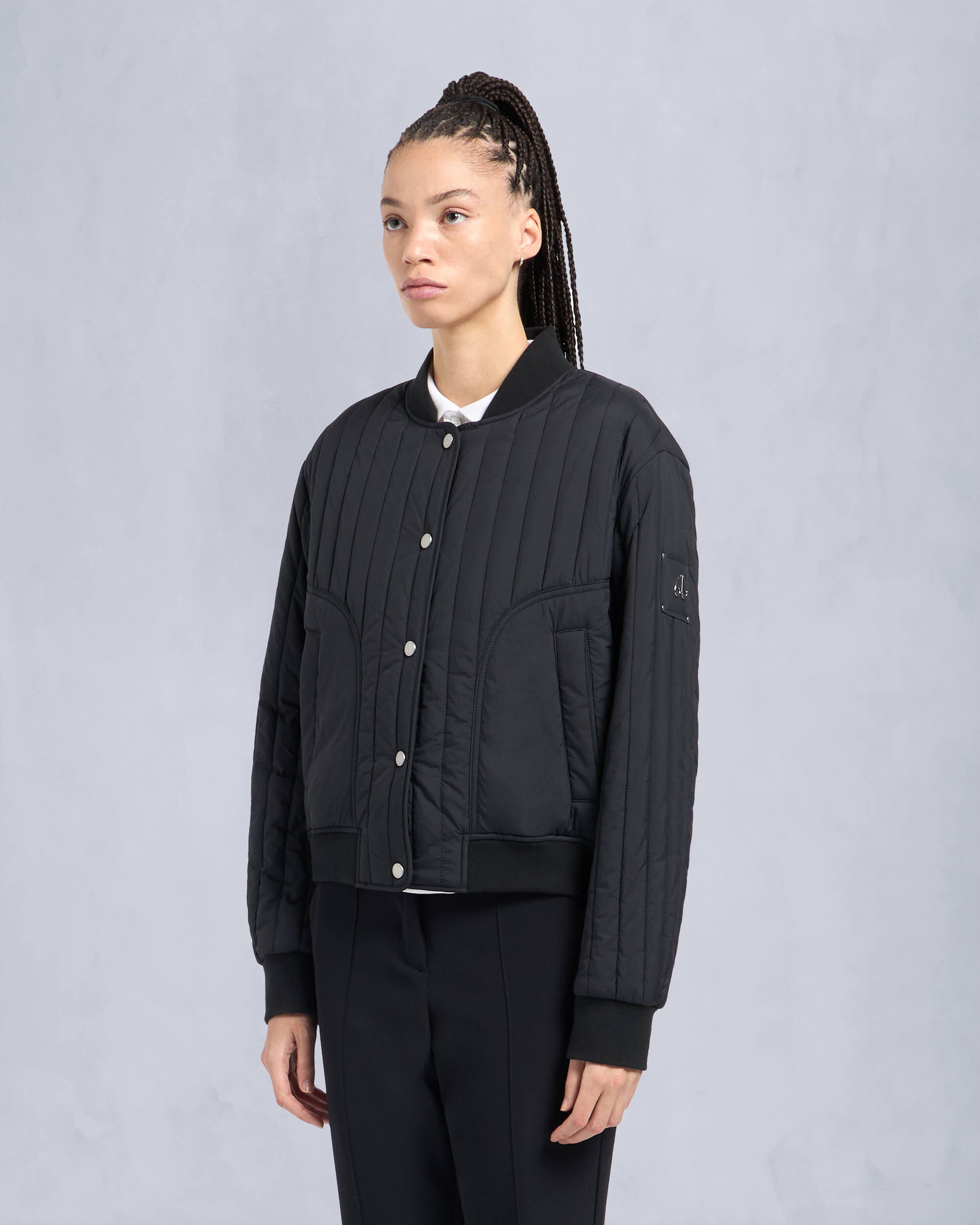 Moose Knuckles Womens Fairhaven Bomber Jacket Black M15LB020 Front