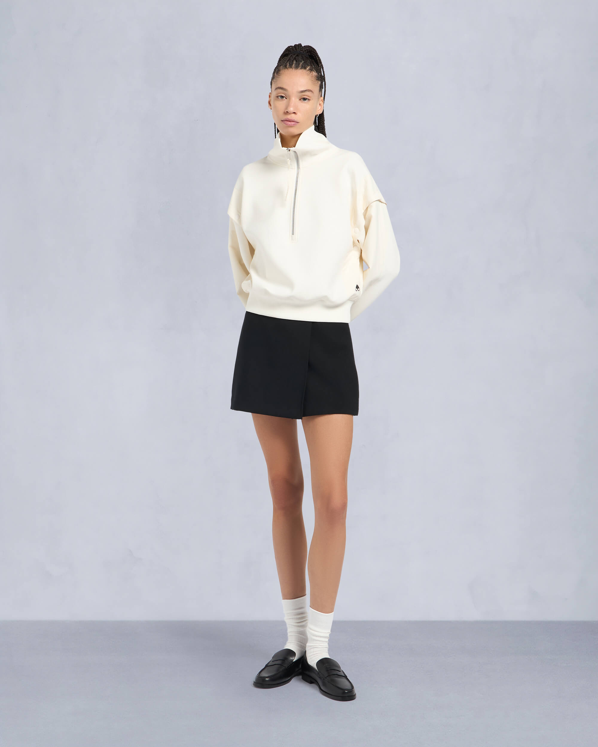 Moose Knuckles - M15LS636 - MixMedia Quarter-Zip Sweater - WOMENS - Plaster - Front Category