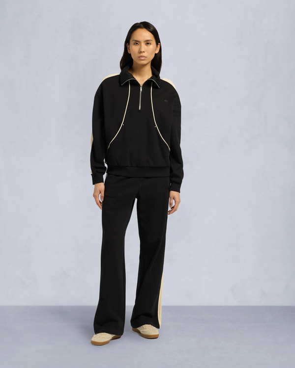 Moose Knuckles Womens Fairmont Quarter-Zip Sweater BLACK/BONE M15LS644 Front Category