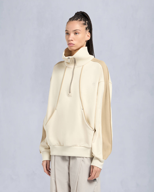 Moose Knuckles Womens Fairmont Quarter-Zip Sweater BONE/TANNED M15LS644 Front