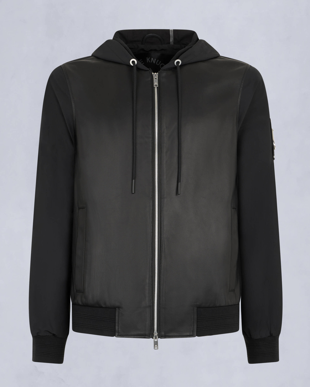 Moose Knuckles Mens Rufus MixMedia Leather Jacket Black / Shiny Black M15MB007 - GM