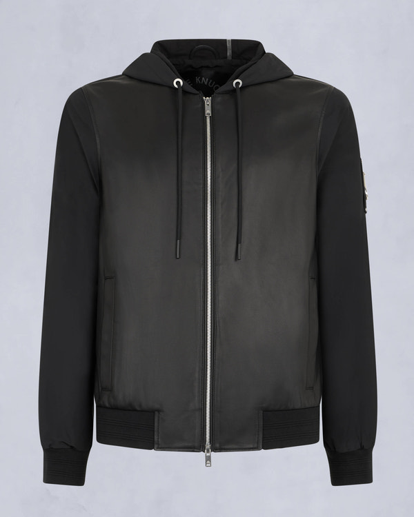 Moose Knuckles Mens Rufus MixMedia Leather Jacket Black / Shiny Black M15MB007 - GM