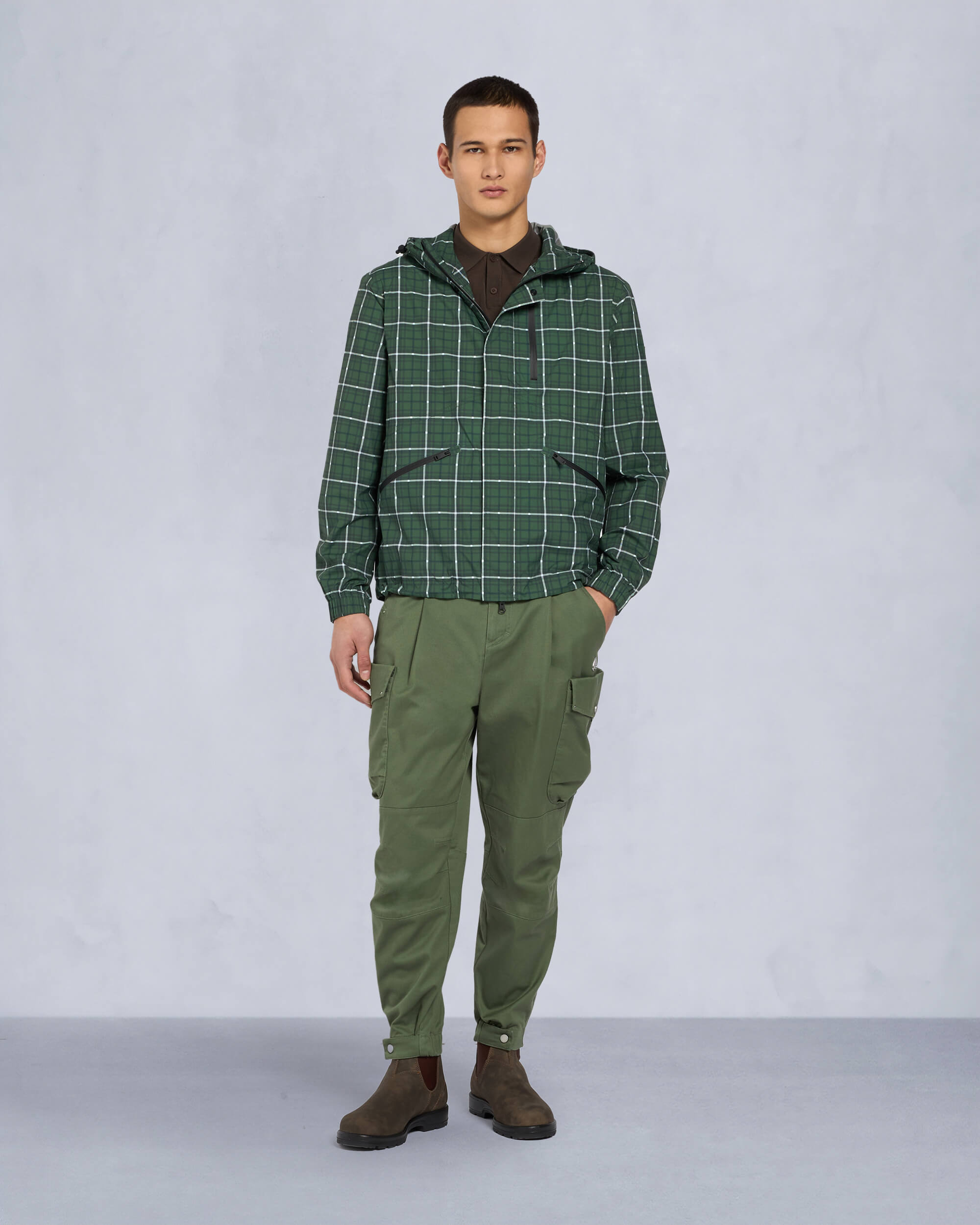 Moose Knuckles Mens Montagne Windbreaker GREEN PLAID M15MJ163 Front Category