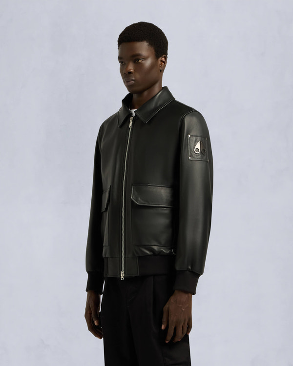 Moose Knuckles Mens Oxley Leather Bomber Jacket Black M15ML305 Front