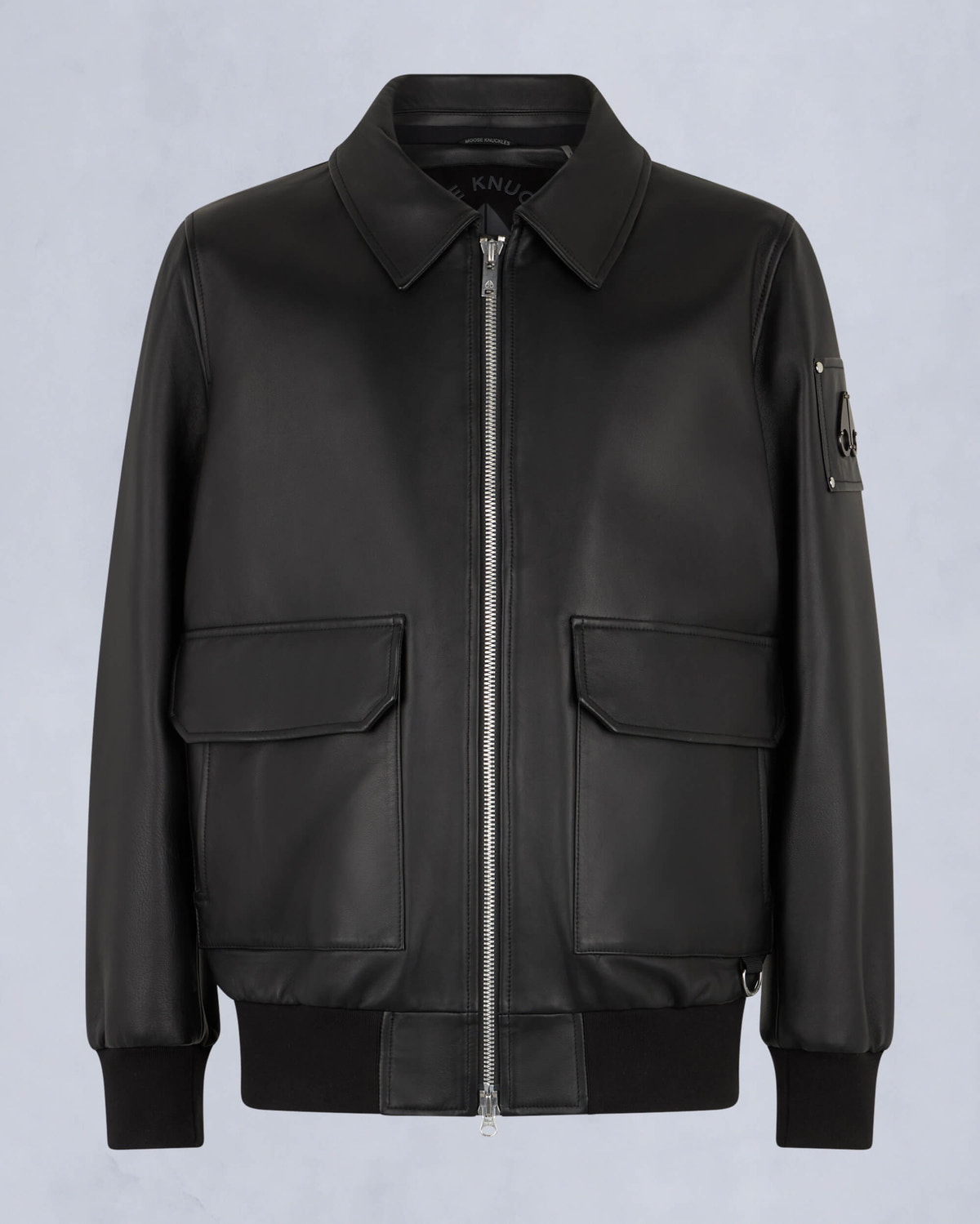 Moose Knuckles Mens Oxley Leather Bomber Jacket Black M15ML305 - GM