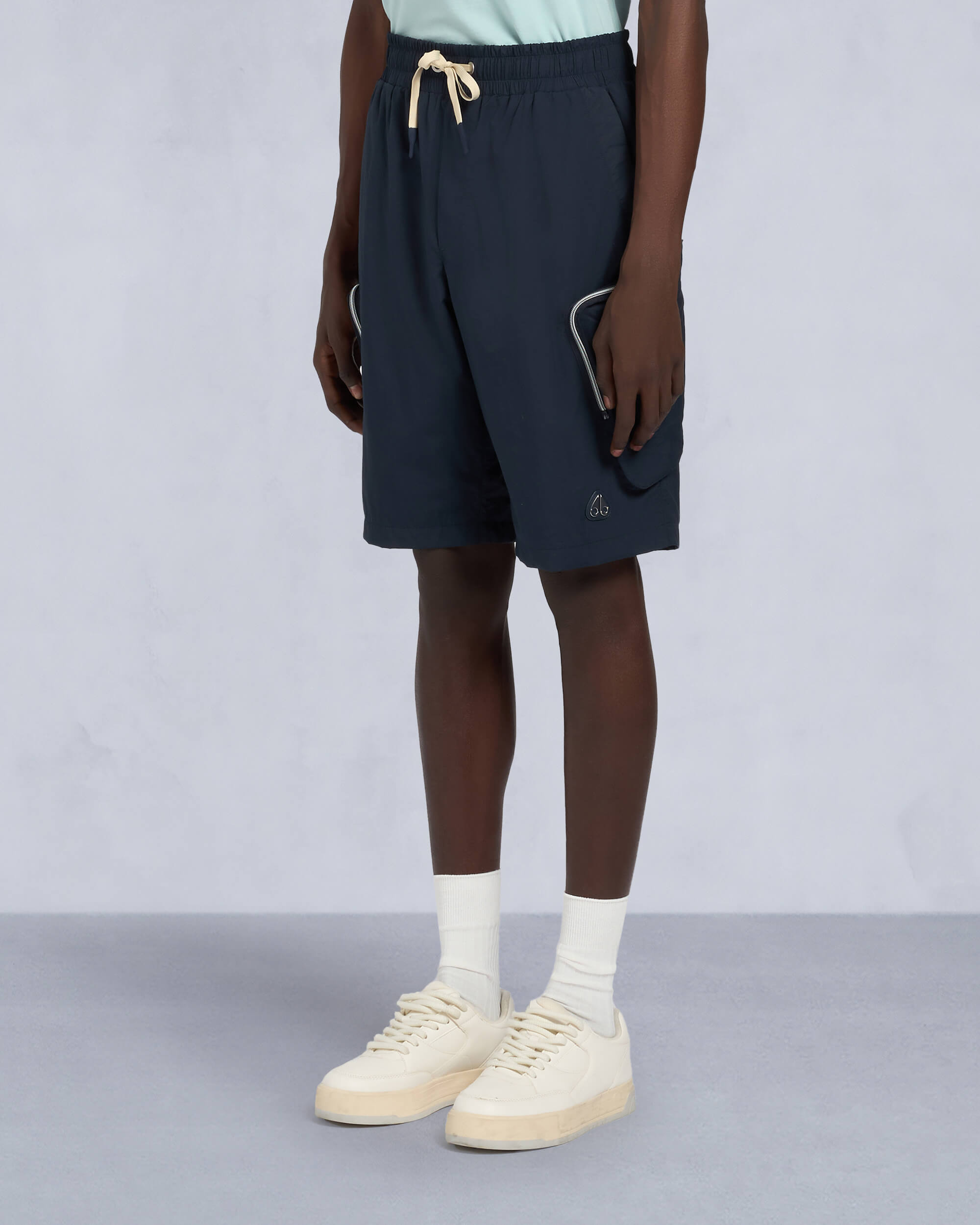 Moose Knuckles Mens Tristan Crinkle Drawstring Shorts Navy M15MR755 Front