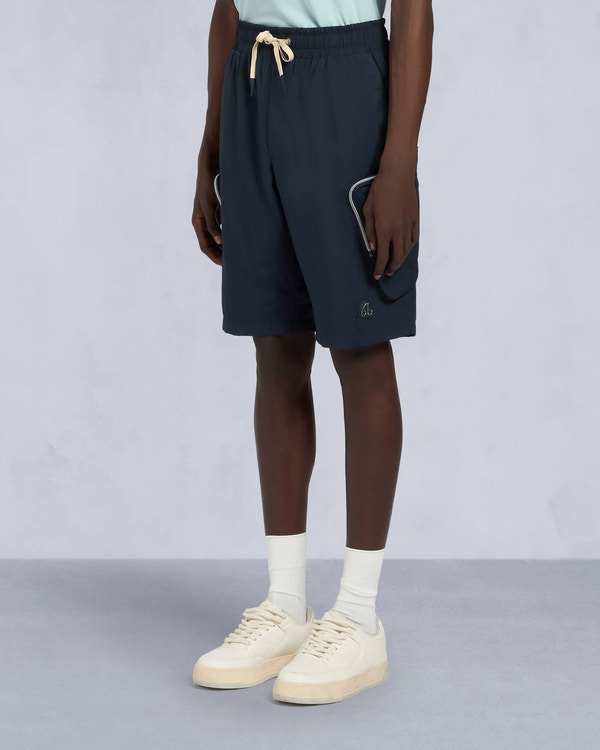 Moose Knuckles Mens Tristan Crinkle Drawstring Shorts Navy M15MR755 Front