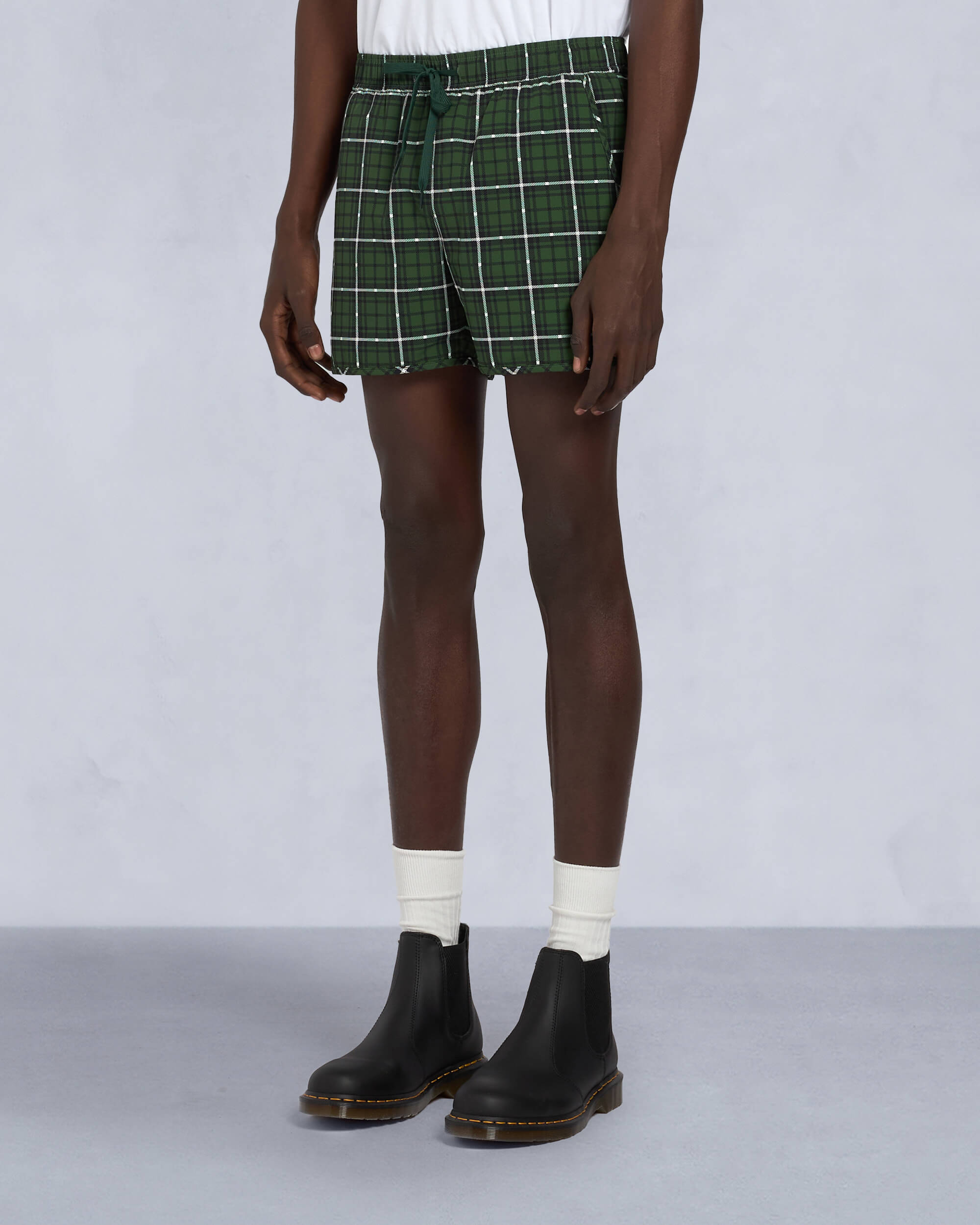 Moose Knuckles Mens CND Plaid Swim Shorts GREEN PLAID M15MR774 Front