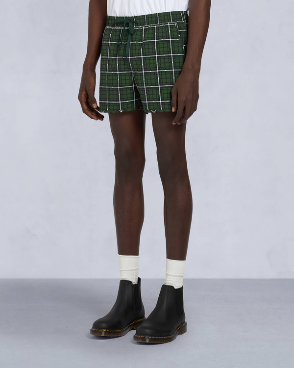 Moose Knuckles Mens CND Plaid Swim Shorts GREEN PLAID M15MR774 Front