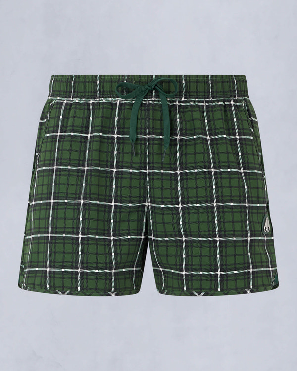 Moose Knuckles Mens CND Plaid Swim Shorts GREEN PLAID M15MR774 - GM