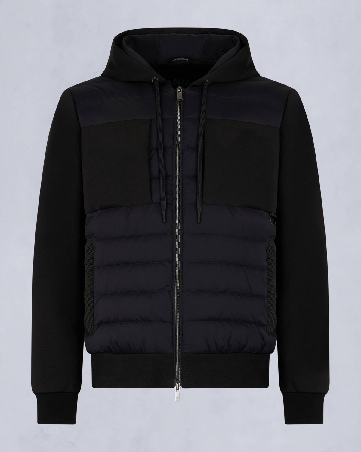 Moose Knuckles Mens Garnier Air Down Hybrid Hoodie Black / Shiny Black M15MS605 - GM
