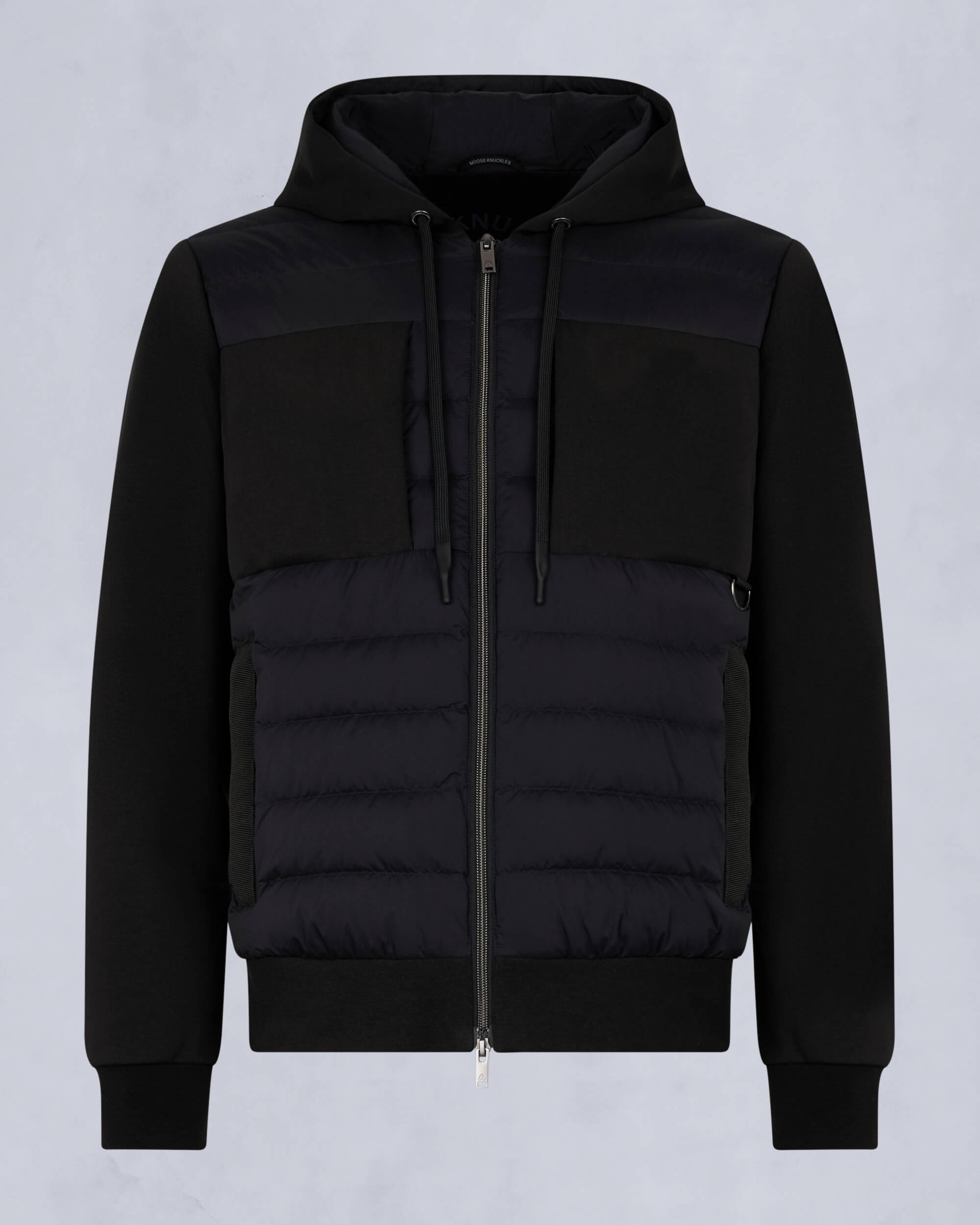 Moose Knuckles Mens Garnier Air Down Hybrid Hoodie Black / Shiny Black M15MS605 - GM