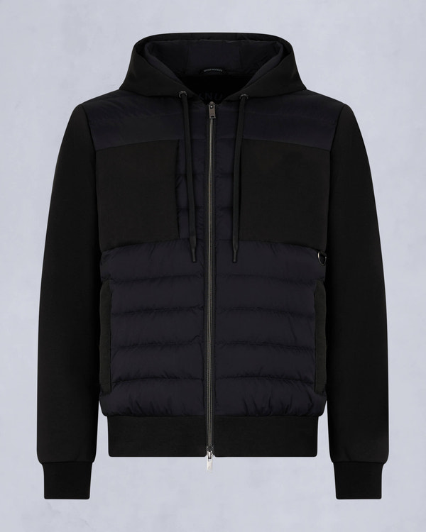 Moose Knuckles Mens Garnier Air Down Hybrid Hoodie Black / Shiny Black M15MS605 - GM