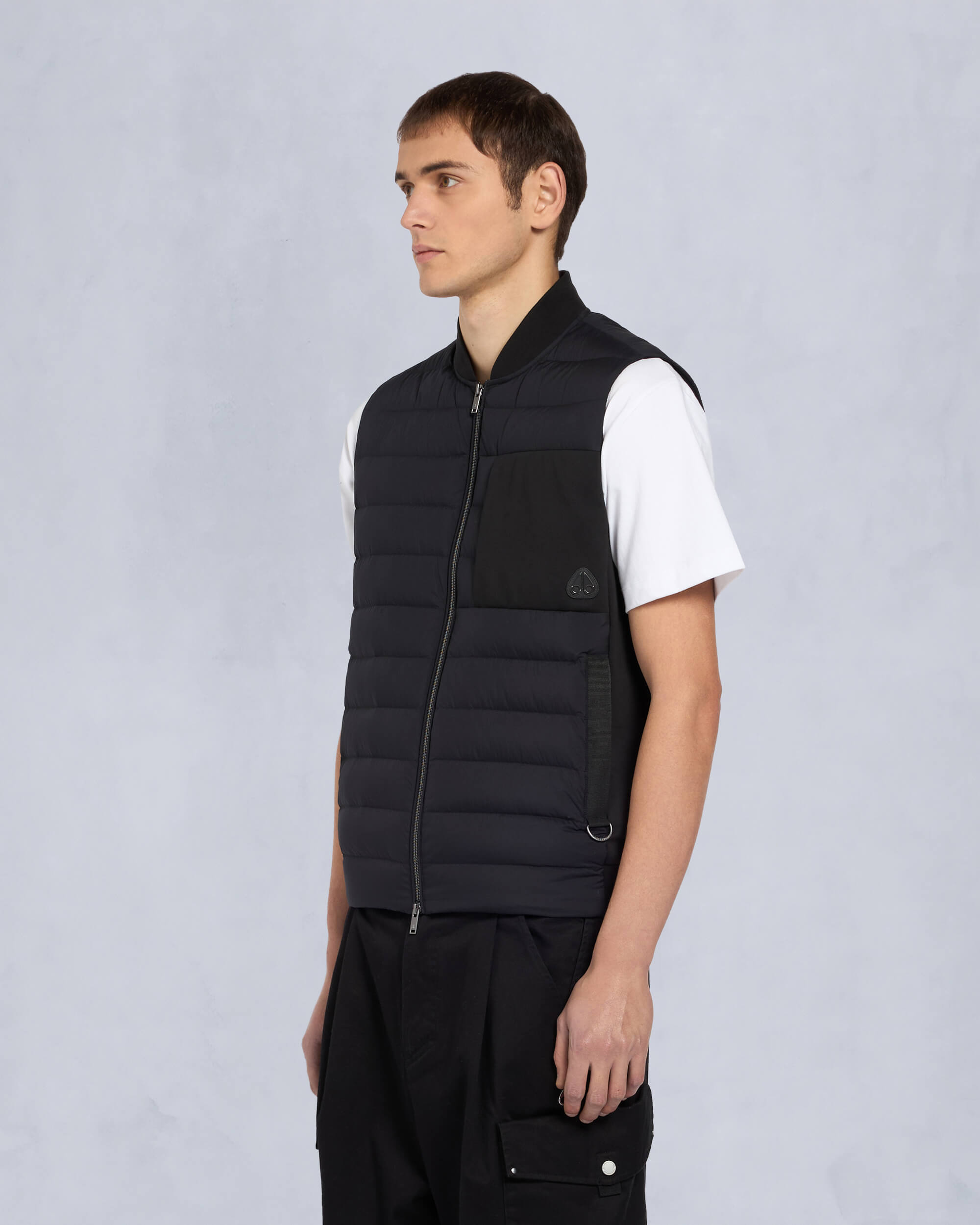 Moose Knuckles Mens Anderson Air Down Hybrid Vest Black / Shiny Black M15MV457 Front
