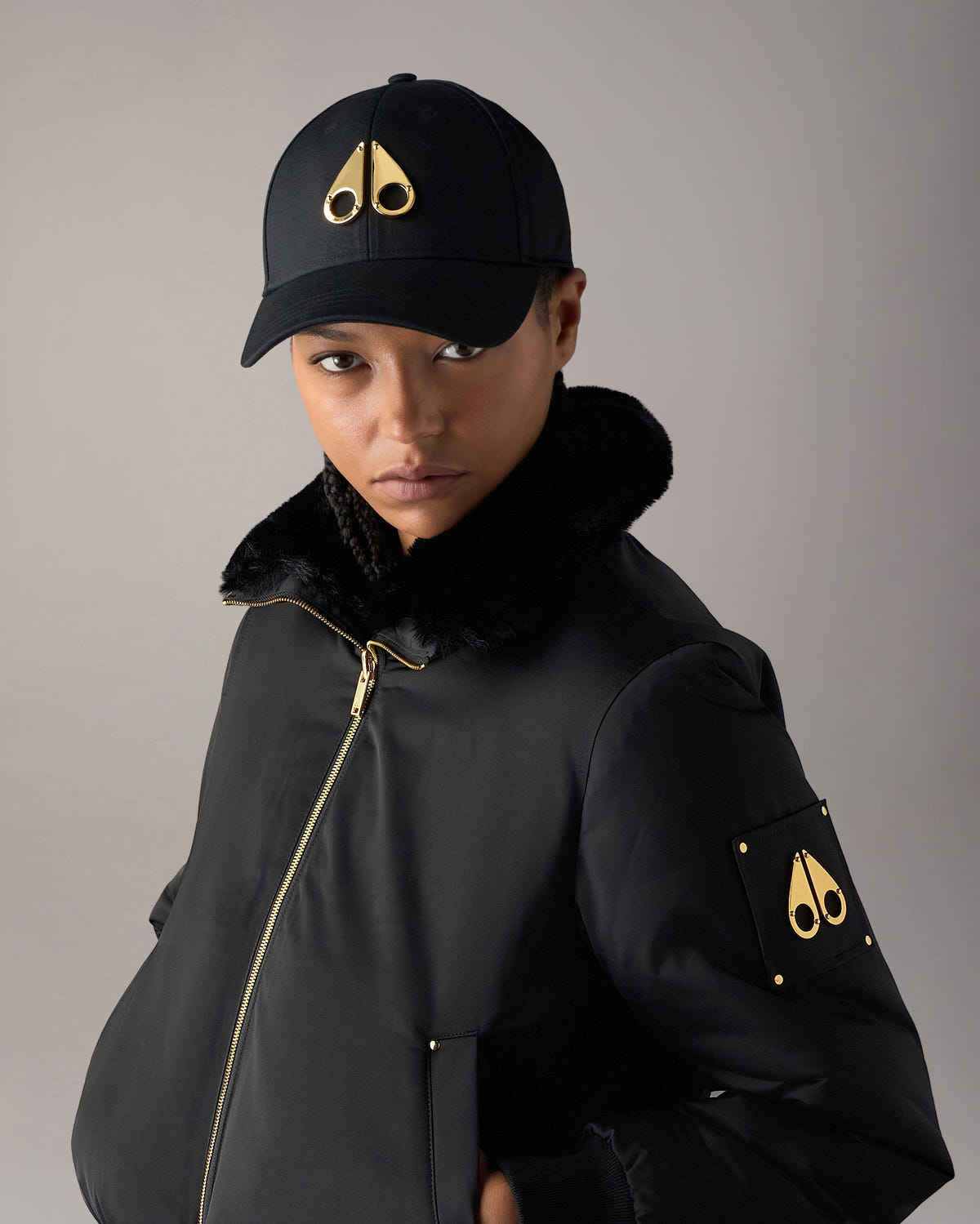 Moose Knuckles - M31MA535 - Gold Series Logo Icon Baseball Cap - ACCESSORIES - Black / Gold Logo - Front