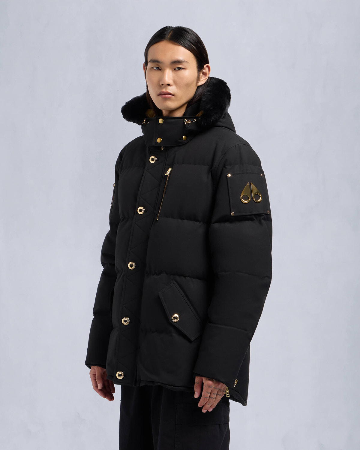 Moose Knuckles - M32MJ128GS - Gold Series Shearling 3Q Jacket - MENS - Black / Black Shearling - Front