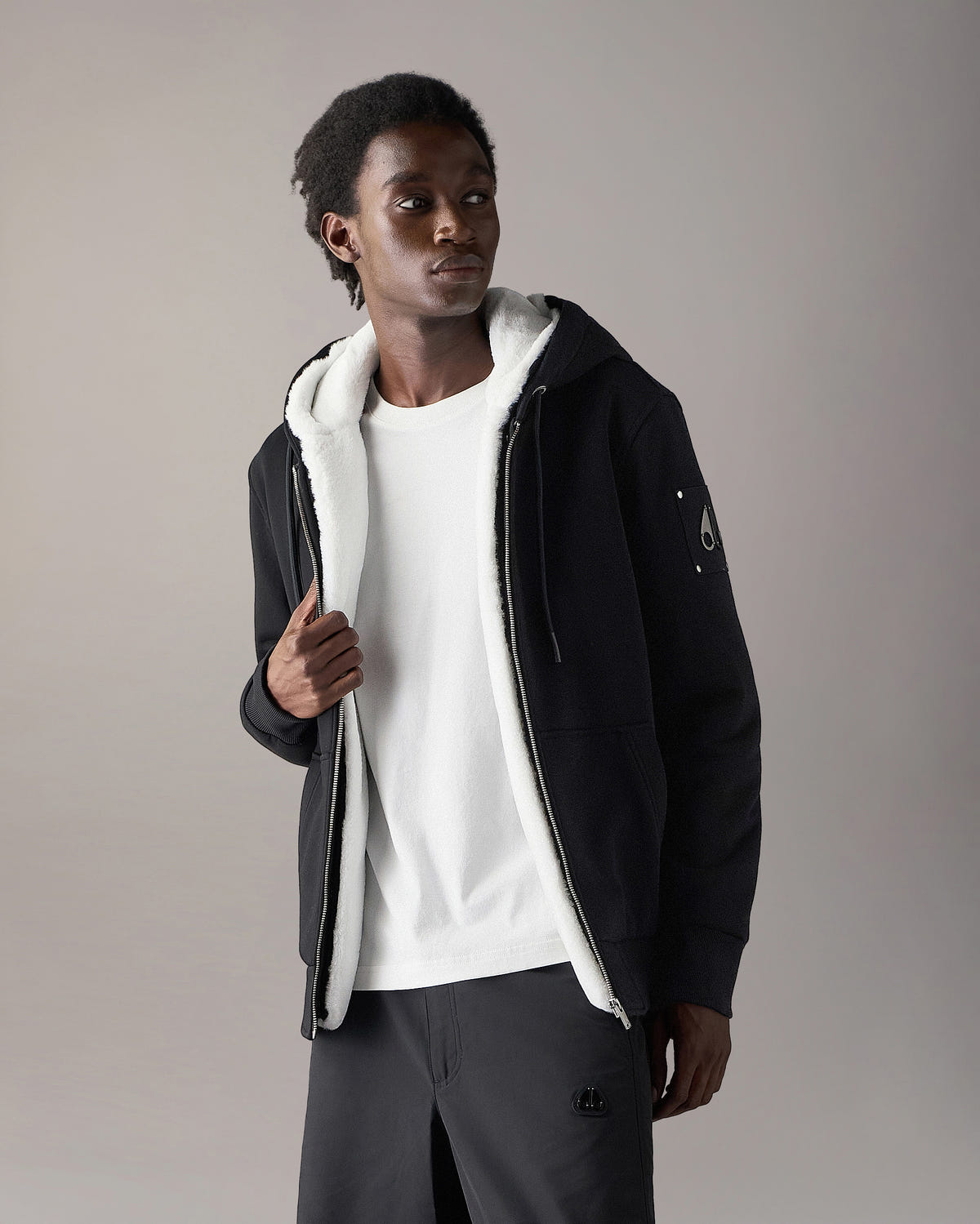 Moose Knuckles - M32MS600 - Classic Bunny Hoodie - MENS - Black / White Faux Fur - Front Category