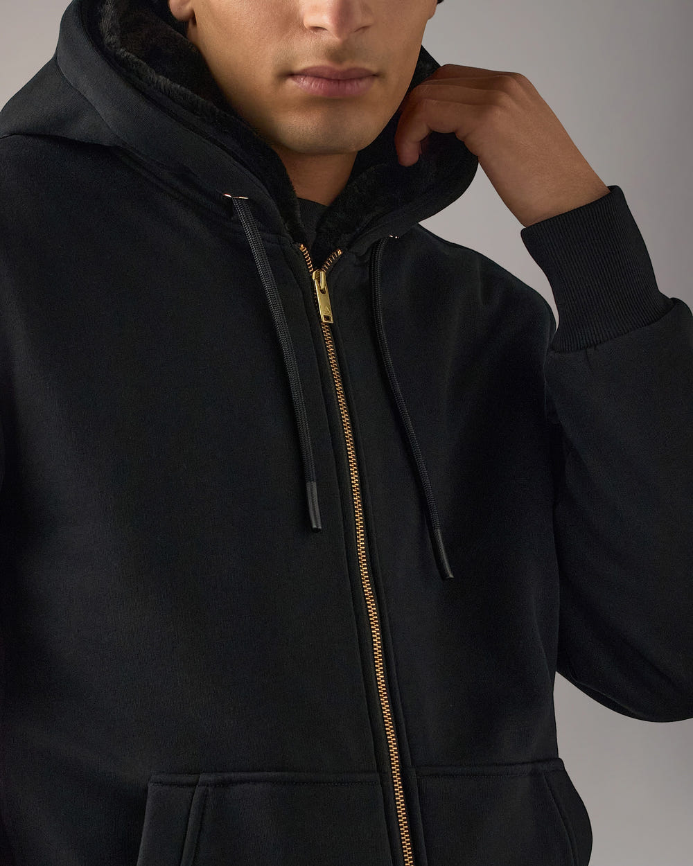 Moose Knuckles - M32MS600G - Gold Series Classic Bunny Hoodie - MENS - Black / Black Faux Fur - Detail1
