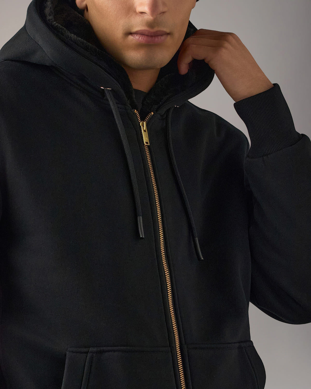 Moose Knuckles - M32MS600G - Gold Series Classic Bunny Hoodie - MENS - Black / Black Faux Fur - Detail1