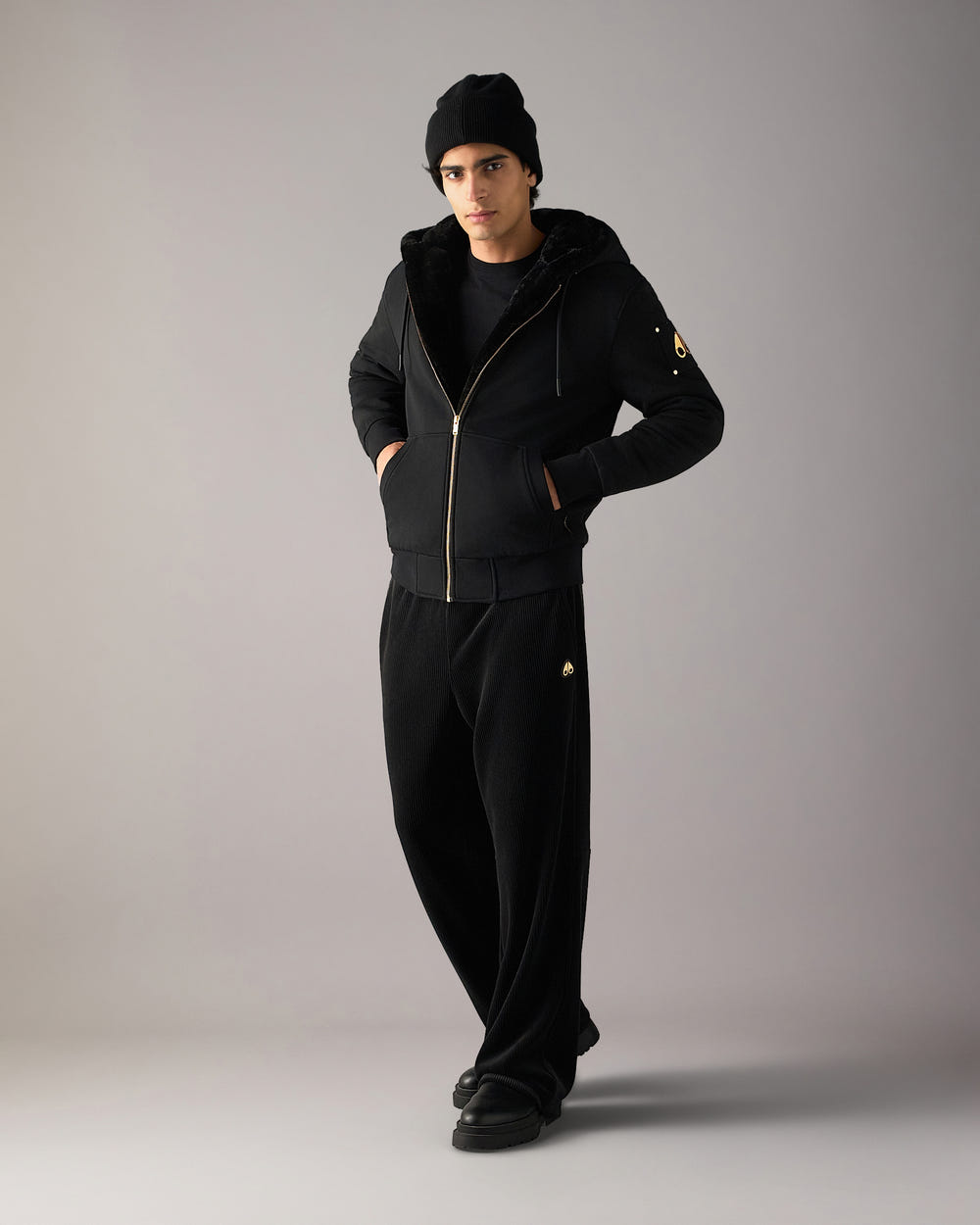 Moose Knuckles - M32MS600G - Gold Series Classic Bunny Hoodie - MENS - Black / Black Faux Fur - Front