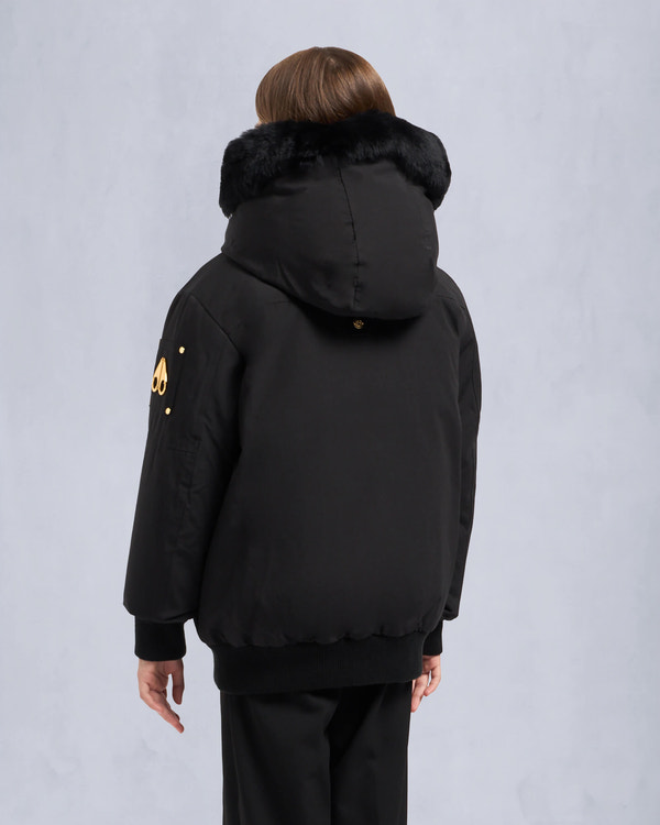 Moose Knuckles - M32UB035GS - Kids  Unisex Gold Series Bomber Jacket - KIDS - Black / Black Shearling - Back