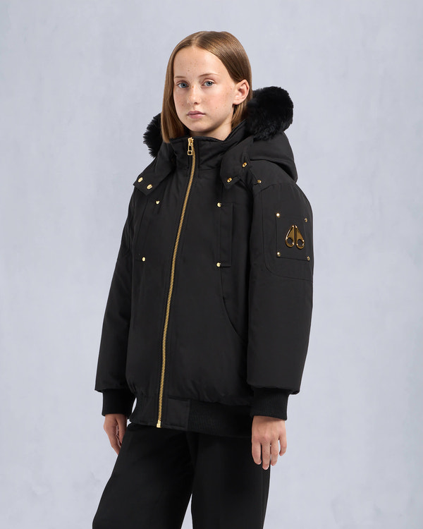 Moose Knuckles - M32UB035GS - Kids  Unisex Gold Series Bomber Jacket - KIDS - Black / Black Shearling - Front