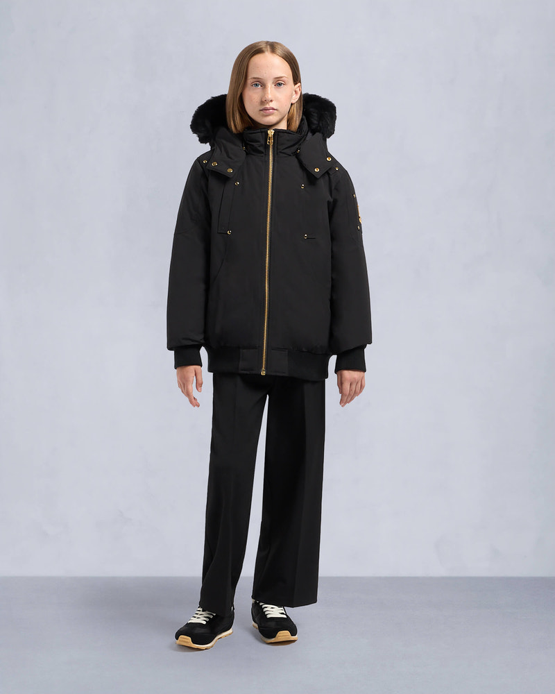 Moose Knuckles - M32UB035GS - Kids  Unisex Original Gold Series Shearling Trim Bomber Jacket - KIDS - Black / Black Shearling - Front Category