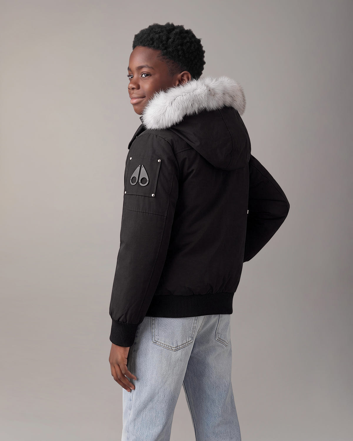 Moose Knuckles - M32UB035S - Kids Original Down Bomber Jacket - KIDS - Black / Natural Shearling - Back
