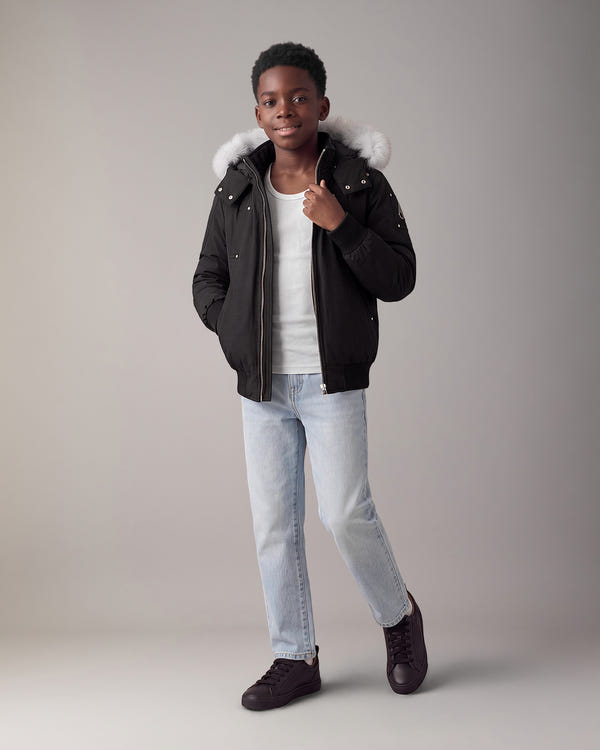 Moose Knuckles - M32UB035S - Kids Original Down Bomber Jacket - KIDS - Black / Natural Shearling - Front