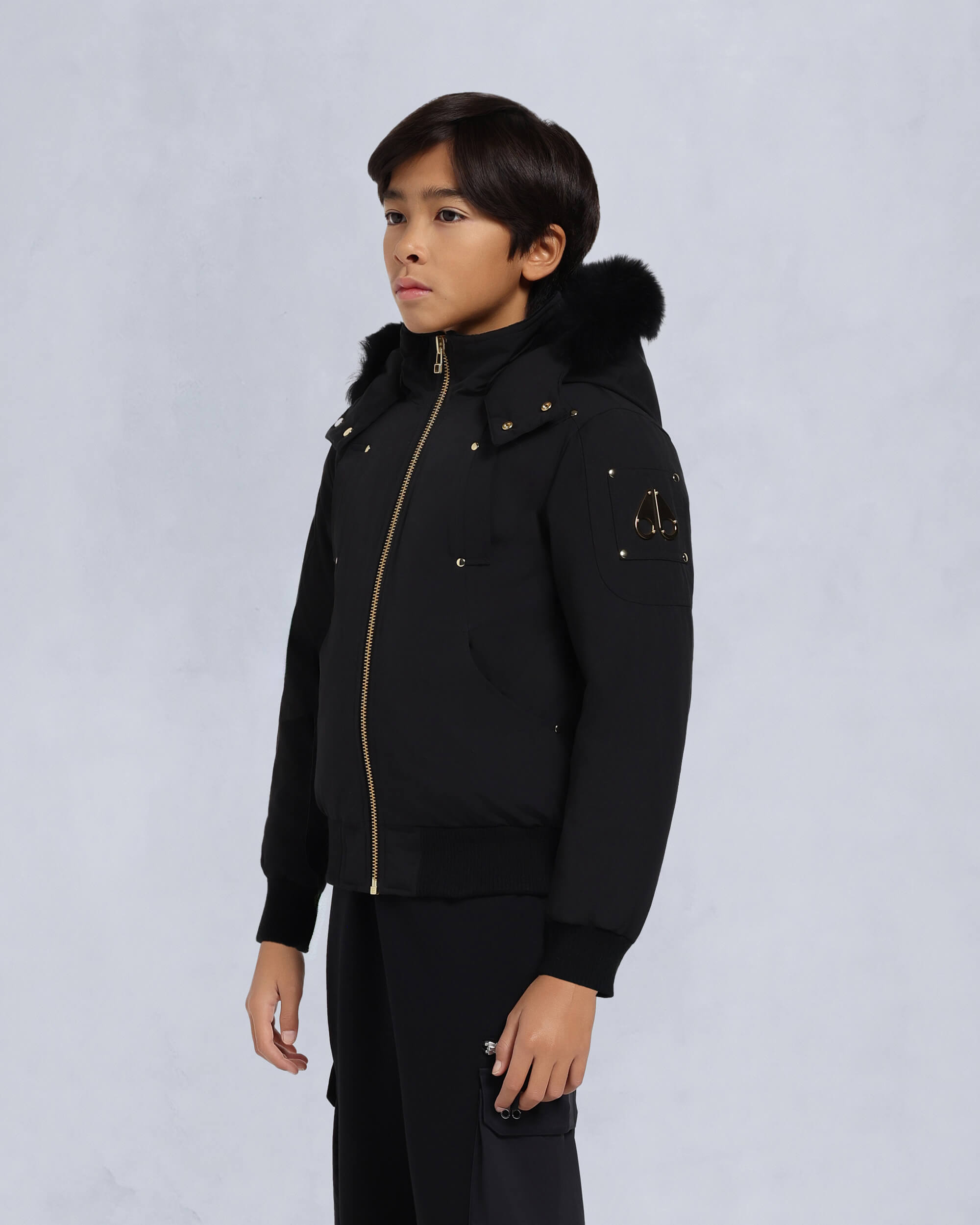 Moose Knuckles - M32UB035S - Kids Unisex Original Shearling Trim Bomber  - KIDS - Black / Natural Shearling - Front