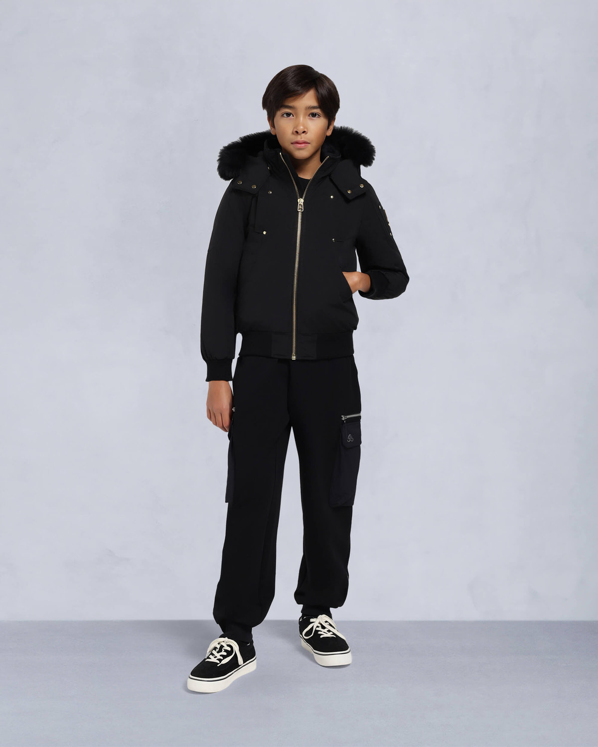 Moose Knuckles - M32UB035S - Kids Unisex Original Bomber  - KIDS - Black / Natural Shearling - Front Category