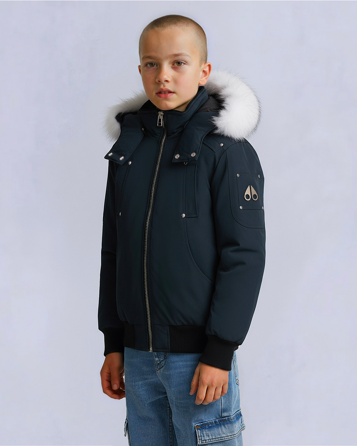 Moose Knuckles - M32UB035S - Kids Unisex Original Shearling Trim Bomber  - KIDS - Navy / Natural Shearling - Detail5