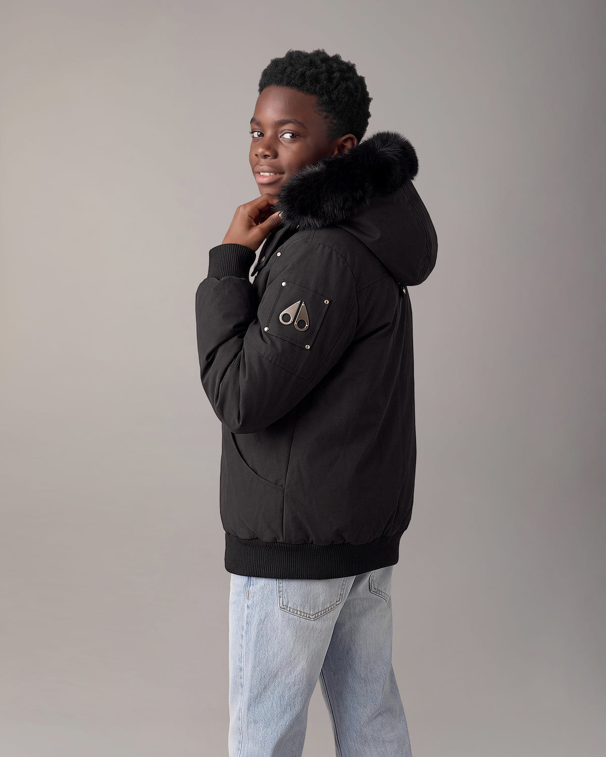 Moose Knuckles - M32UB035S - Kids Original Down Bomber Jacket - KIDS - Black / Black Shearling - Back