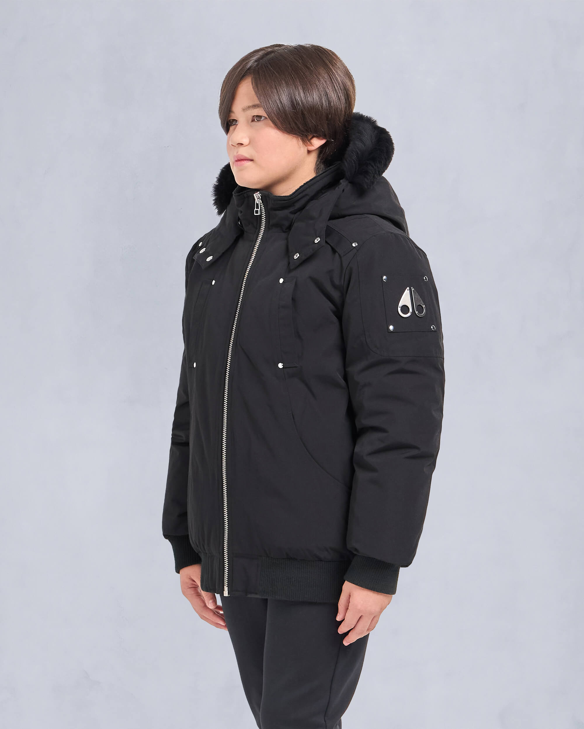 Moose Knuckles - M32UB035S - Unisex  Neoshear Unisex Bomber - KIDS - Black / Black Shearling - Front