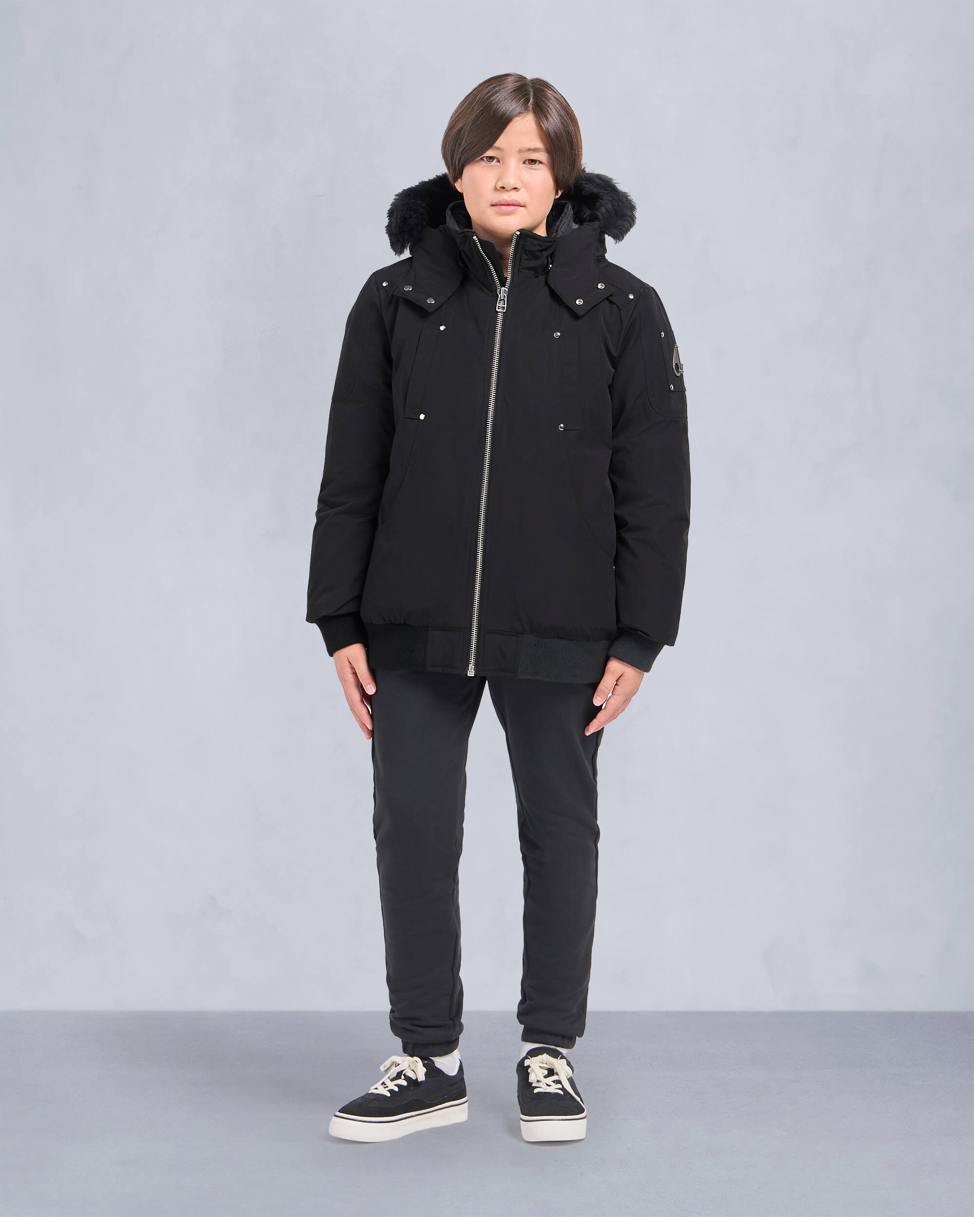 KIDS UNISEX ORIGINAL SHEARLING TRIM BOMBER -BLACK/BLACK