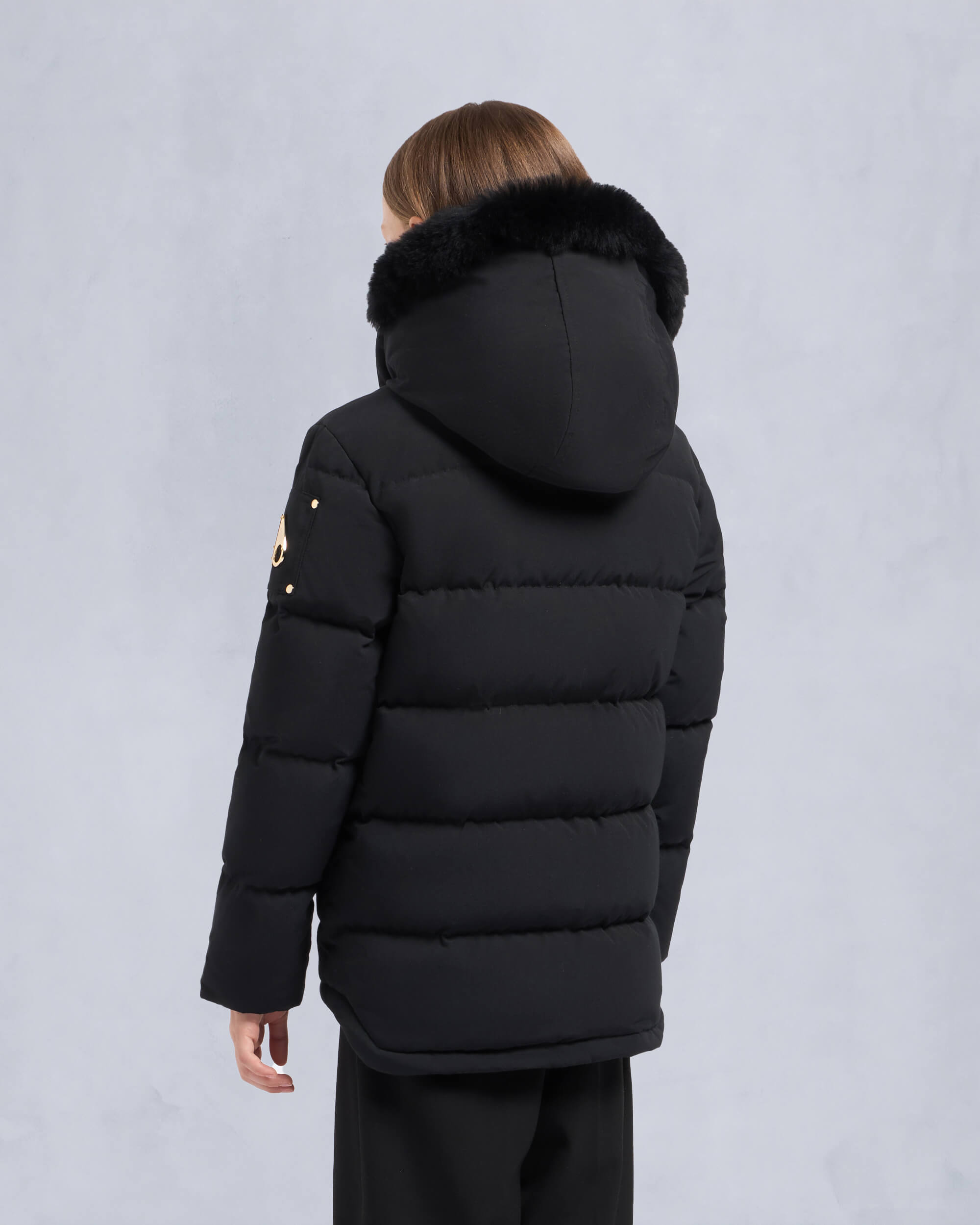 Moose Knuckles - M32UJ193GS - Kids Gold Series Unisex Shearling 3Q Jacket - KIDS - Black / Black Shearling - Back