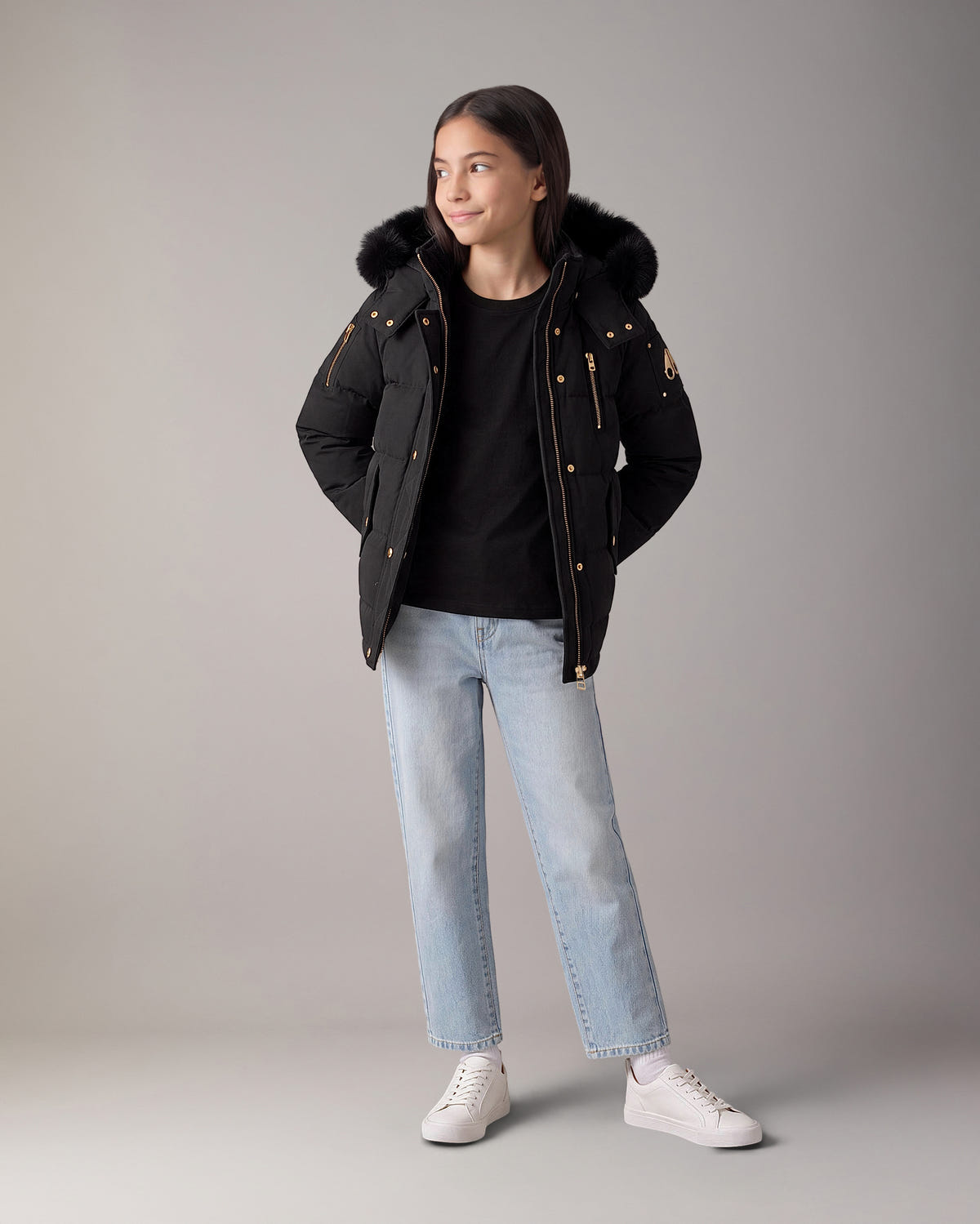 Moose Knuckles - M32UJ193GS - Kids Gold Series Original 3Q Down Jacket - KIDS - Black / Black Shearling - Detail5