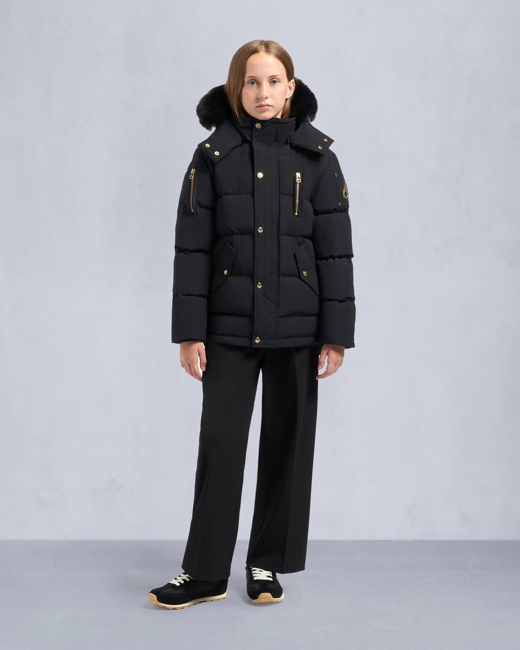 Moose Knuckles - M32UJ193GS - Kids Gold Series Unisex Shearling 3Q Jacket - KIDS - Black / Black Shearling - Front Category
