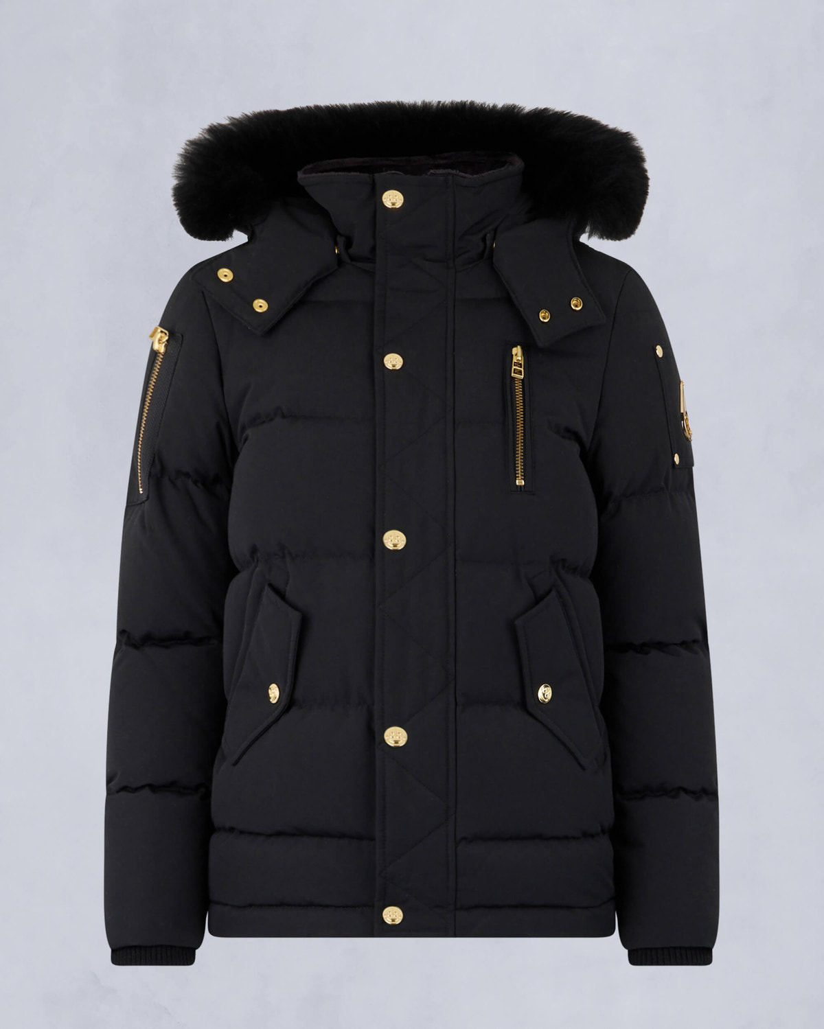 Moose Knuckles - M32UJ193GS - Kids Gold Series Unisex Shearling 3Q Jacket - KIDS - Black / Black Shearling - GM