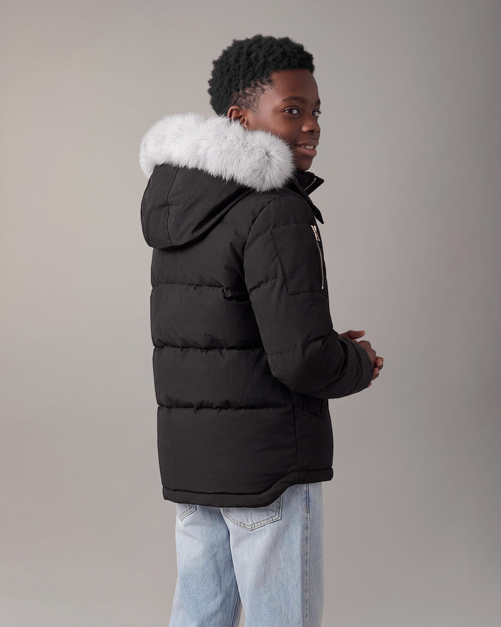 Moose Knuckles - M32UJ193S - Kids Original Down 3Q Jacket - KIDS - Black / Natural Shearling - Back