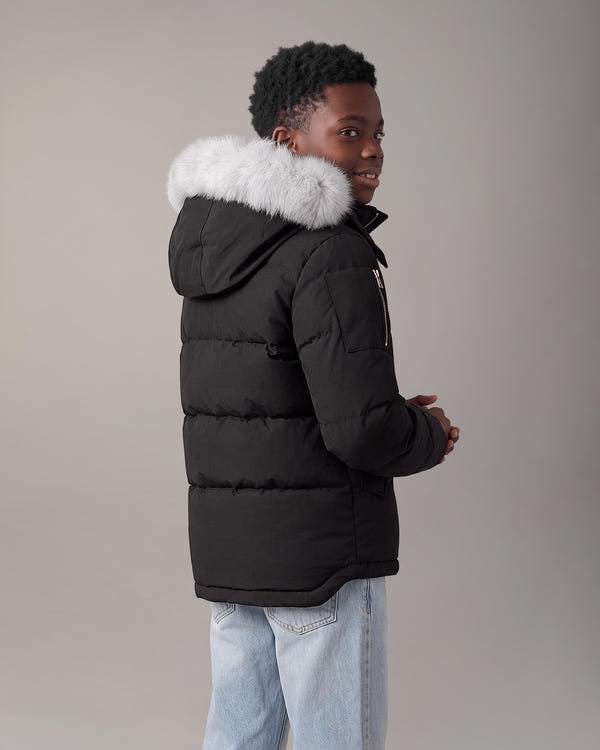 Moose Knuckles - M32UJ193S - Kids Original Down 3Q Jacket - KIDS - Black / Natural Shearling - Back