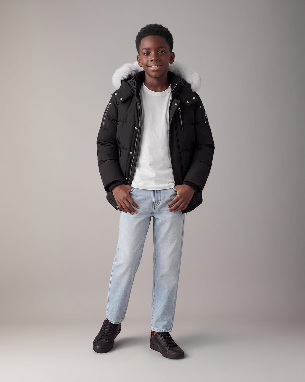 Moose Knuckles - M32UJ193S - Kids Original Down 3Q Jacket - KIDS - Black / Natural Shearling - Front