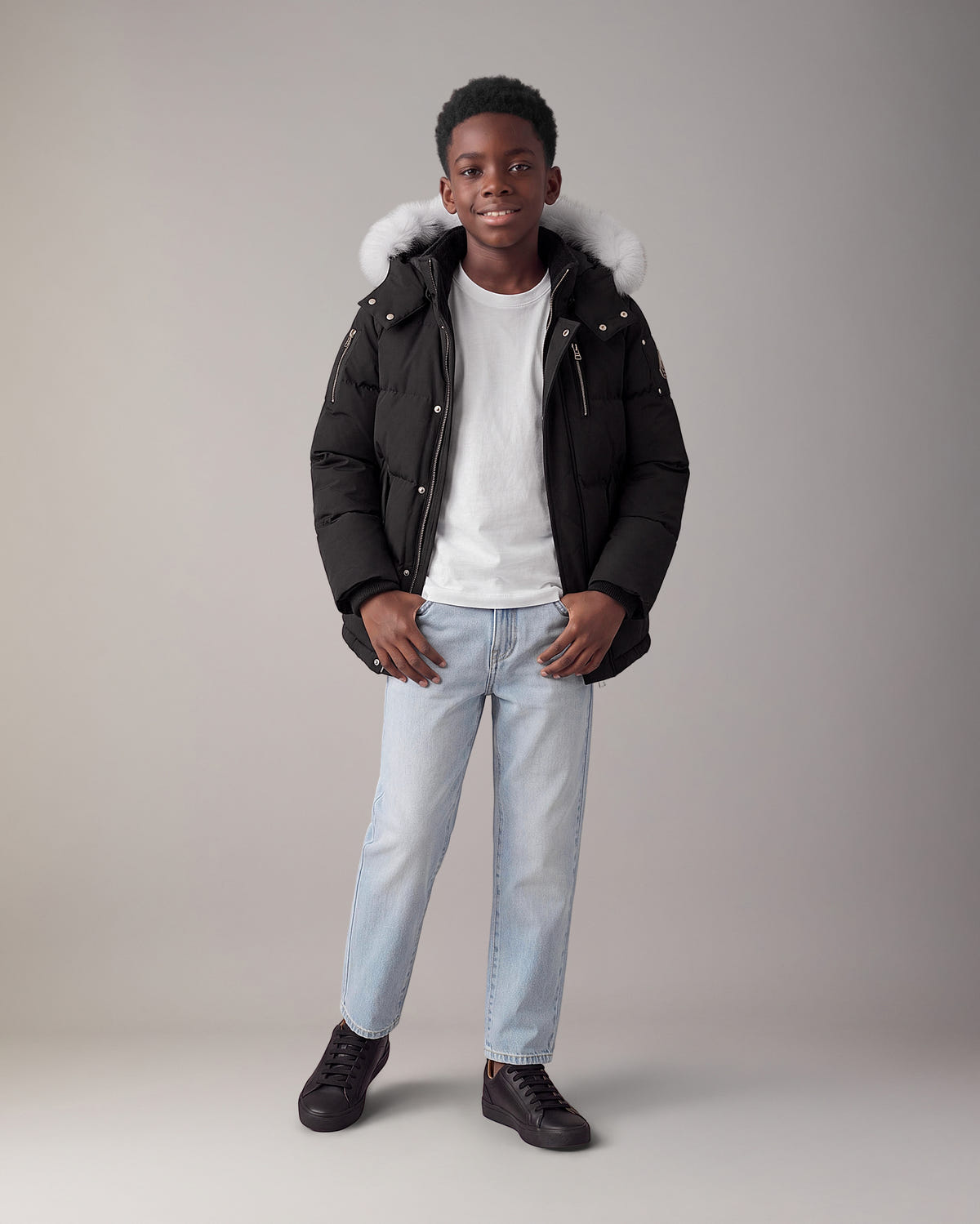Moose Knuckles - M32UJ193S - Kids Original Down 3Q Jacket - KIDS - Black / Natural Shearling - Front