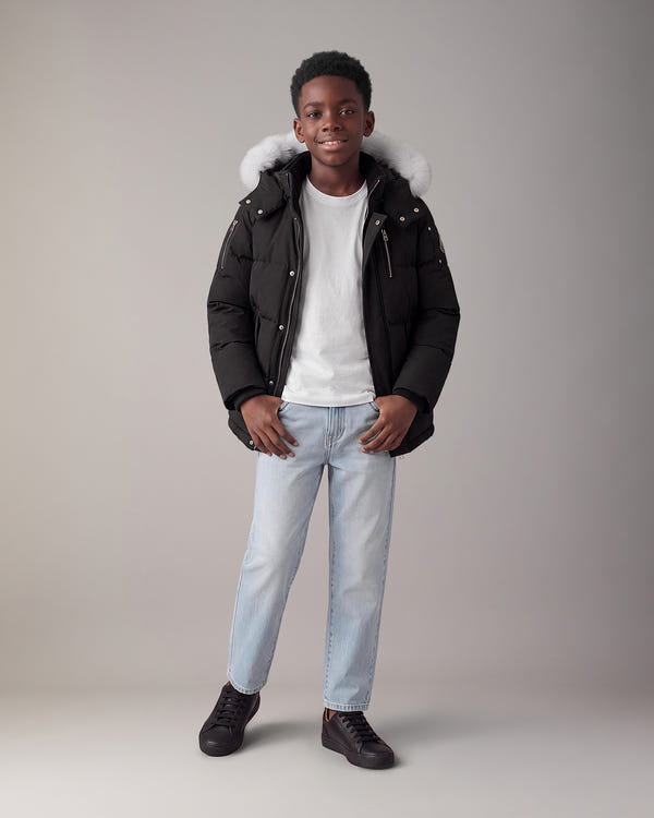 Moose Knuckles - M32UJ193S - Kids Original Down 3Q Jacket - KIDS - Black / Natural Shearling - Front