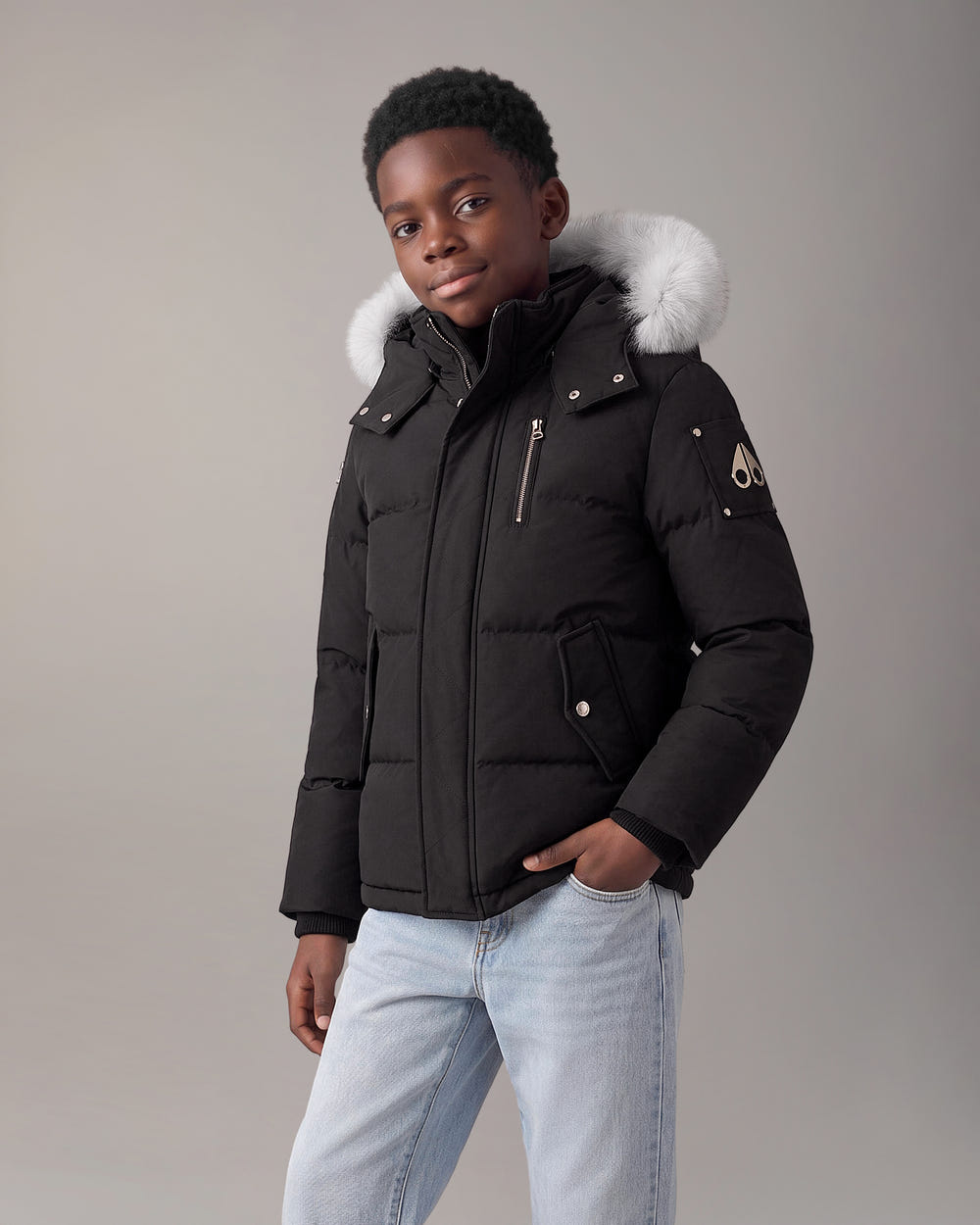Moose Knuckles - M32UJ193S - Kids Original Down 3Q Jacket - KIDS - Black / Natural Shearling - Front Category